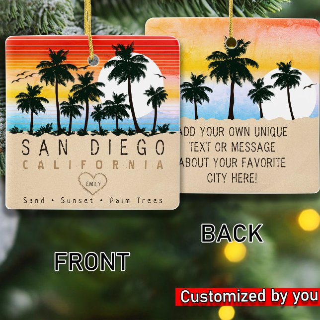 San Diego California Retro Sunset Palm tree 60s Ceramic Ornament (Creator Uploaded)