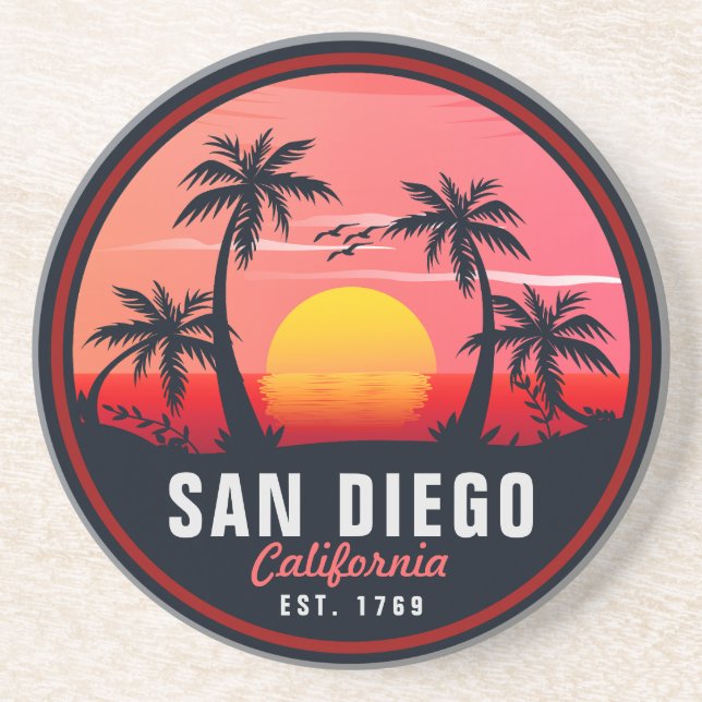 San Diego California Retro Sunset Souvenirs 60s Coaster (Front)