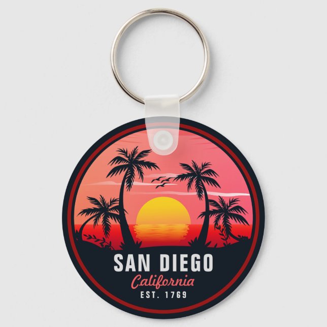 San Diego California Retro Sunset Souvenirs 60s Key Ring (Front)