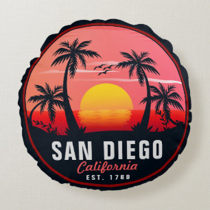 San Diego California Retro Sunset Souvenirs 60s Round Cushion