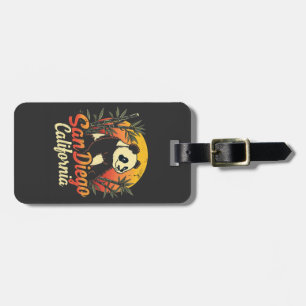 San Diego California Retro Sunset Vintage Panda Luggage Tag