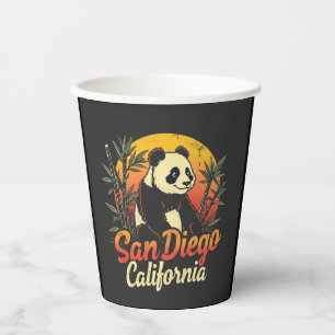 San Diego California Retro Sunset Vintage Panda Paper Cups