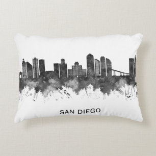 San Diego California Skyline BW Decorative Cushion