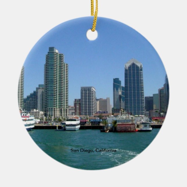 San Diego, California Skyline Ceramic Tree Decoration (Front)