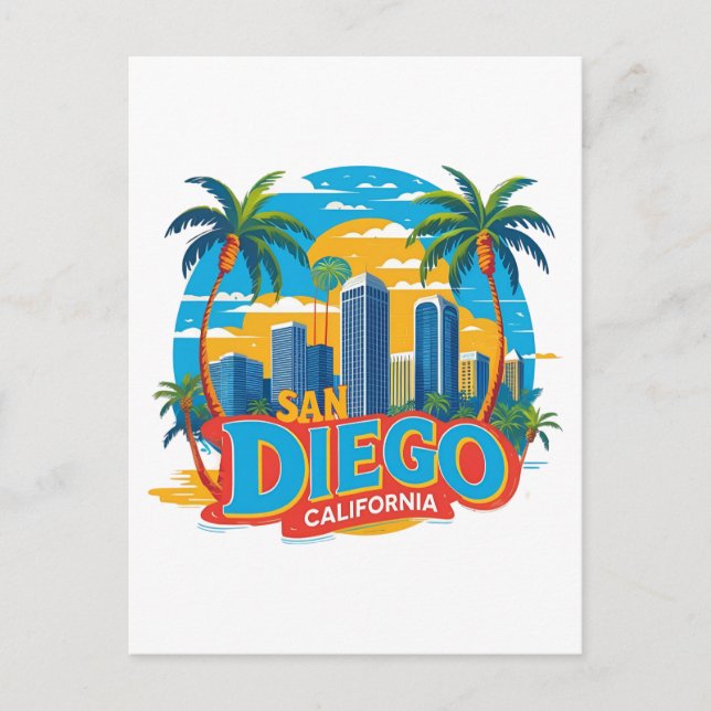 San Diego California Skyline–Modern Cityscape Art Postcard (Front)