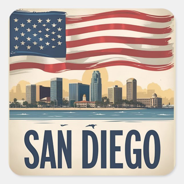 San Diego California Skyline–Modern Cityscape Art Square Sticker (Front)