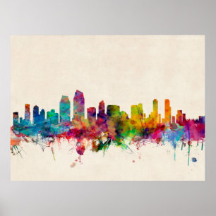 San Diego California Skyline Poster