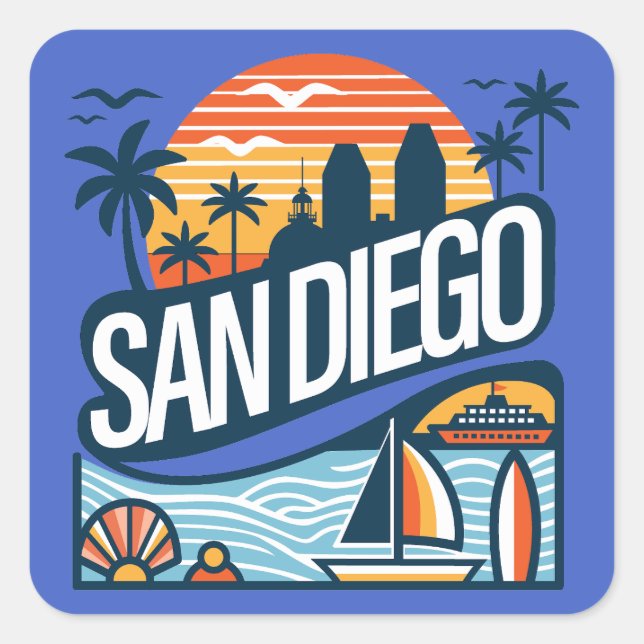 San Diego California Square Sticker (Front)