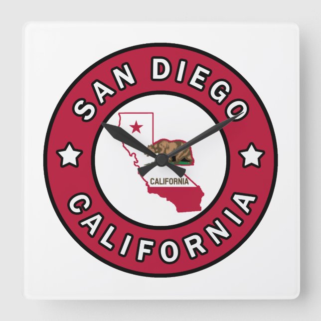 San Diego California Square Wall Clock (Front)