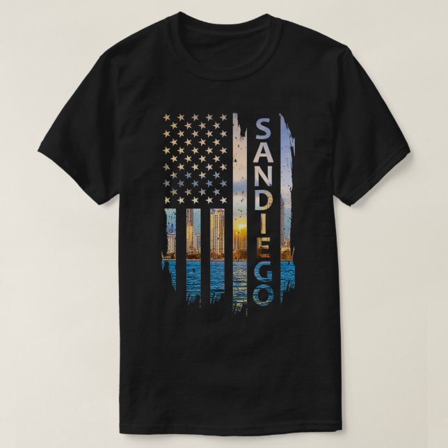 San Diego California Summer Sunset American Flag P T-Shirt (Design Front)