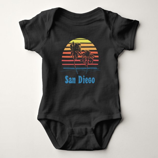 San Diego California Sunset Palm Trees Baby Bodysuit (Front)