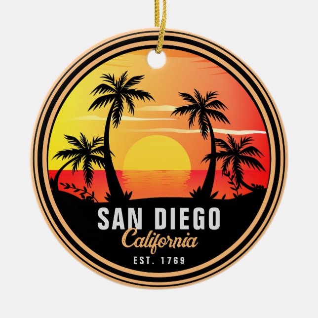 San Diego California Sunset Vacation Souvenirs 80s Ceramic Tree Decoration (Front)