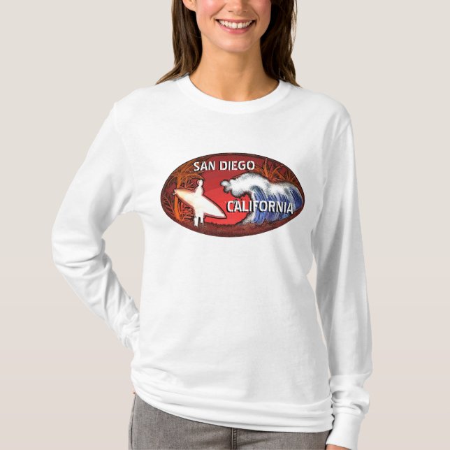 San Diego California surfer art ladies hoodie T-Shirt (Front)