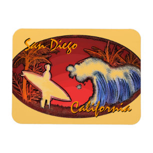 San Diego California surfer art rectangle magnet