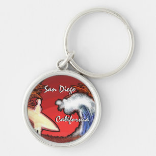 San Diego California surfer waves art keychain