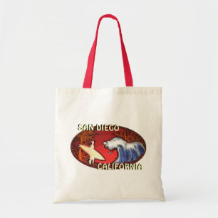 San Diego California surfer waves art reusable bag