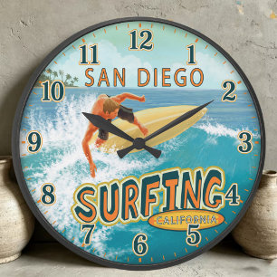 San Diego California Surfing Large Clock