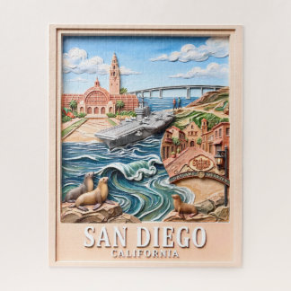 San Diego California Travel 3D Textured Landmarks Jigsaw Puzzle