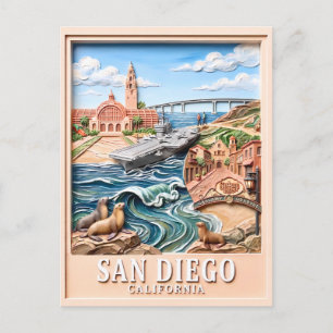 San Diego California Travel 3D Textured Landmarks Postcard