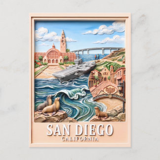 San Diego California Travel 3D Textured Landmarks Postcard