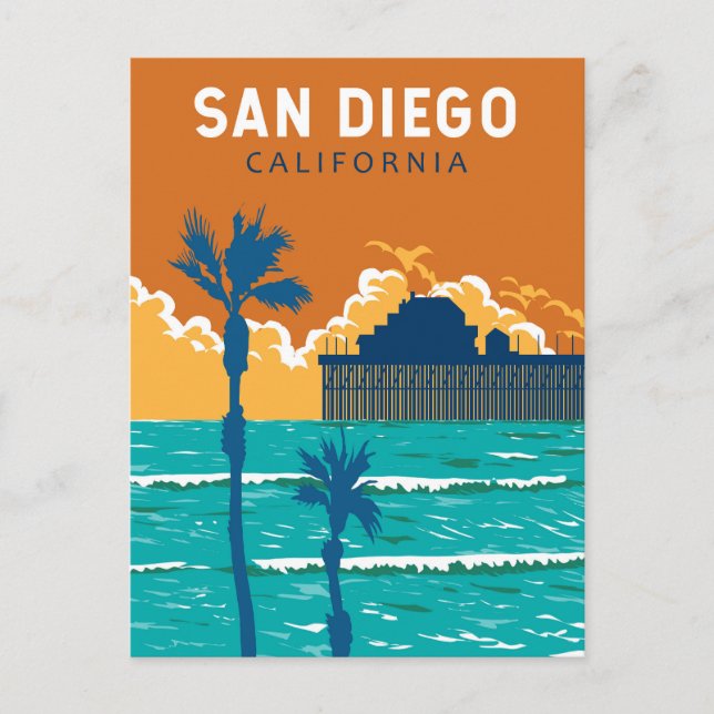 San Diego California Travel Art Vintage Postcard (Front)