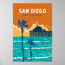 San Diego California Travel Art Vintage