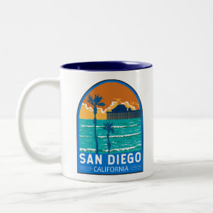 San Diego California Travel Art Vintage Two-Tone Coffee Mug