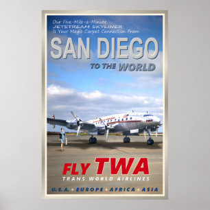San Diego California TWA Airlines New Original Poster