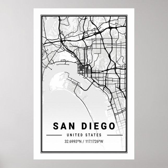 San Diego California USA Cities Travel City Map Poster (Front)