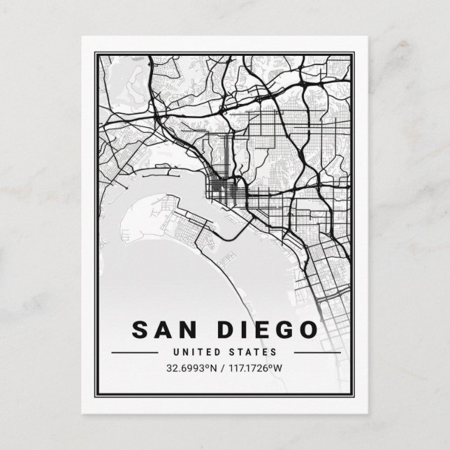 San Diego California USA Travel City Map Postcard (Front)