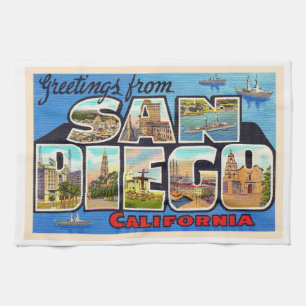San Diego California Vintage Large Letter Postcard Tea Towel