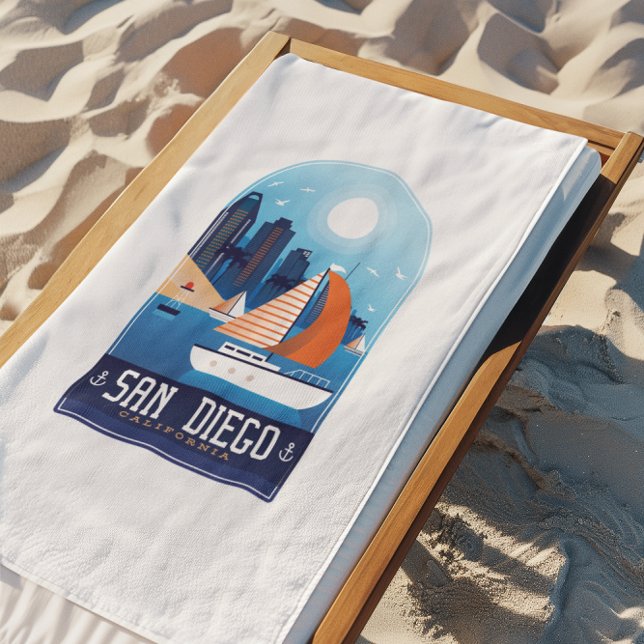 San Diego California Vintage Travel  Beach Towel (San Diego California Vintage Travel Beach Towel)