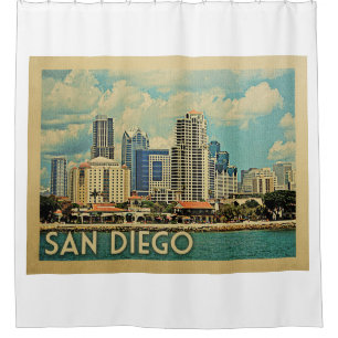 San Diego California Vintage Travel Shower Curtain