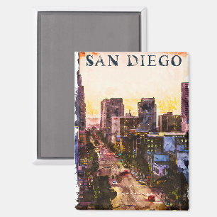 San Diego California Watercolor Sunset View Magnet