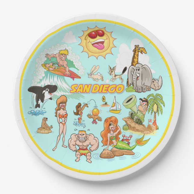 San Diego Cartoon Paper Plate (Front)