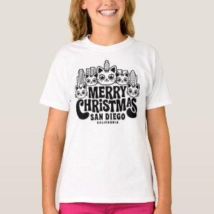 San Diego City California Merry Christmas Cats USA T-Shirt