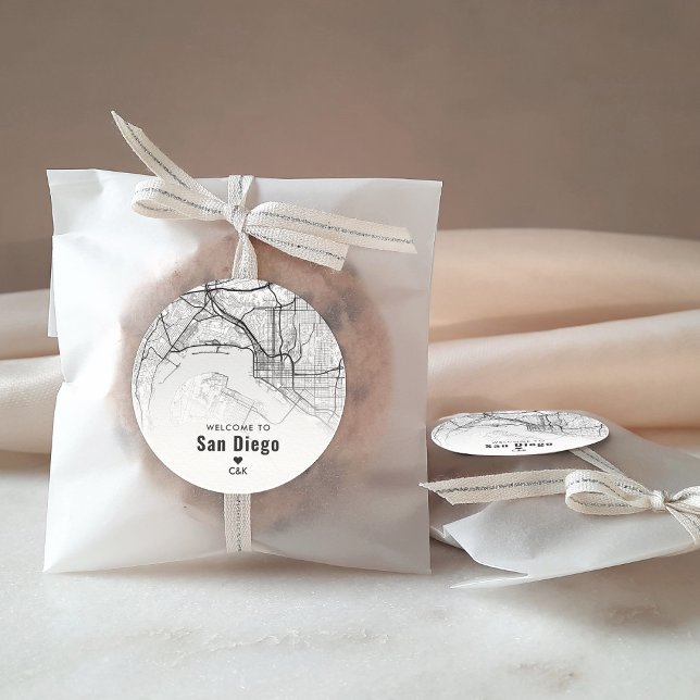 San Diego City Map | Wedding Welcome Classic Round Sticker (Creator Uploaded)