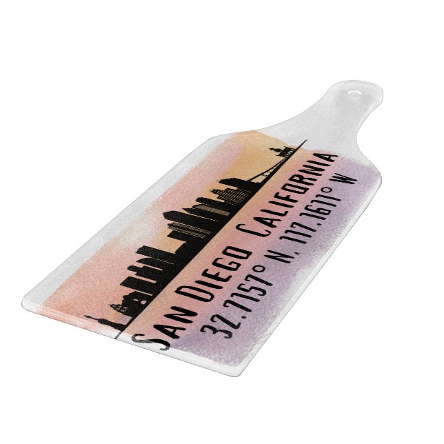 San Diego City Skyline Latitude and Longitude  Cutting Board (Corner)