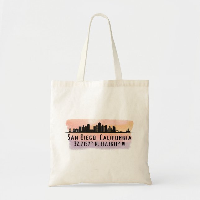 San Diego City Skyline Latitude and Longitude  Tote Bag (Front)