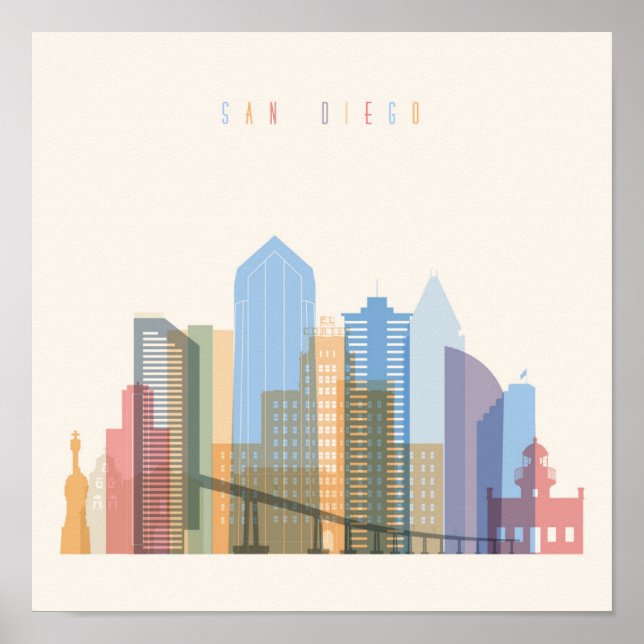 San Diego City Skyline Poster (Front)