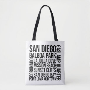 San Diego Landmarks Typography - USA Word Art Tote Bag
