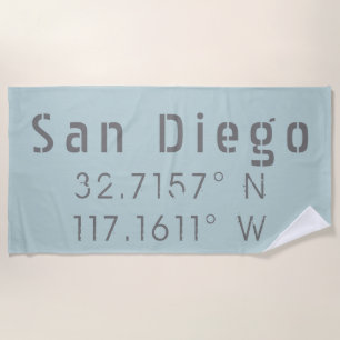 San Diego Latitude Longitude Beach Towel