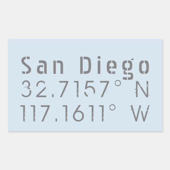 San Diego Latitude Longitude Rectangular Sticker (Front)