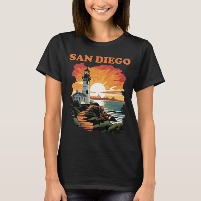 San Diego Lighthouse Orange Travel T-Shirt (Front)