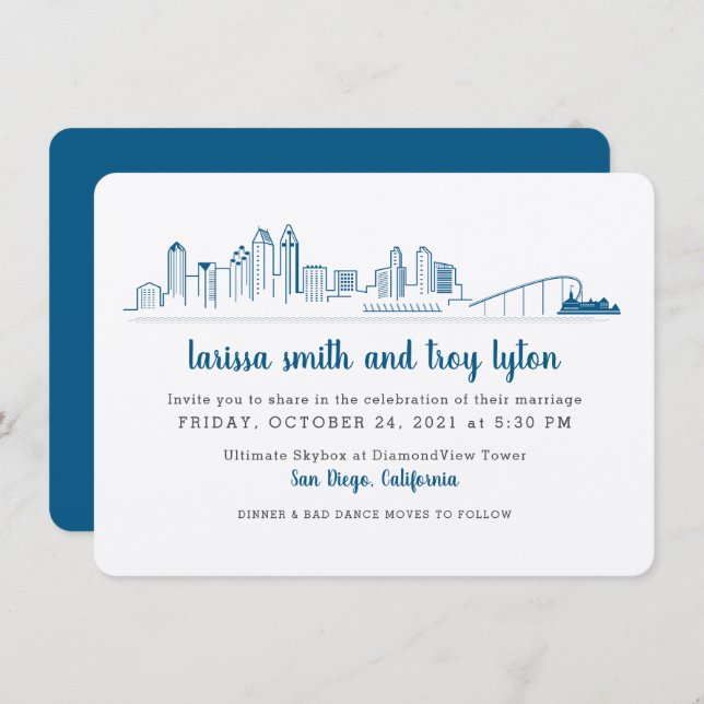 San Diego Modern City Wedding Invitation (Front/Back)