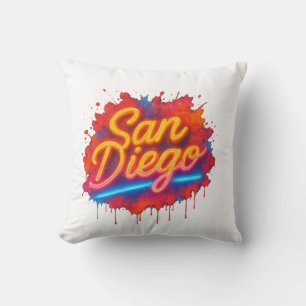 San Diego Neon Street Art – Colourful Retro Script Cushion