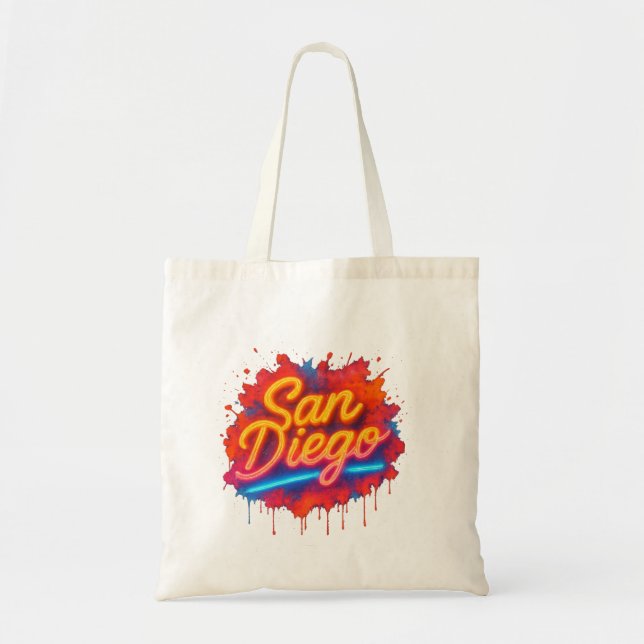 San Diego Neon Street Art – Colourful Retro Script Tote Bag (Front)