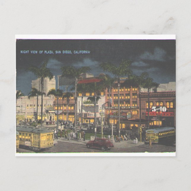 San Diego Plaza 1945 Postcard (Front)