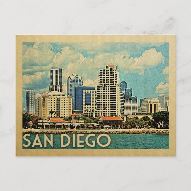 San Diego Postcard Skyline California Vintage (Front)