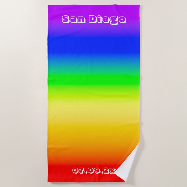 San Diego Pride LGBT Rainbow Flag Ombre Stripes Beach Towel (Front)